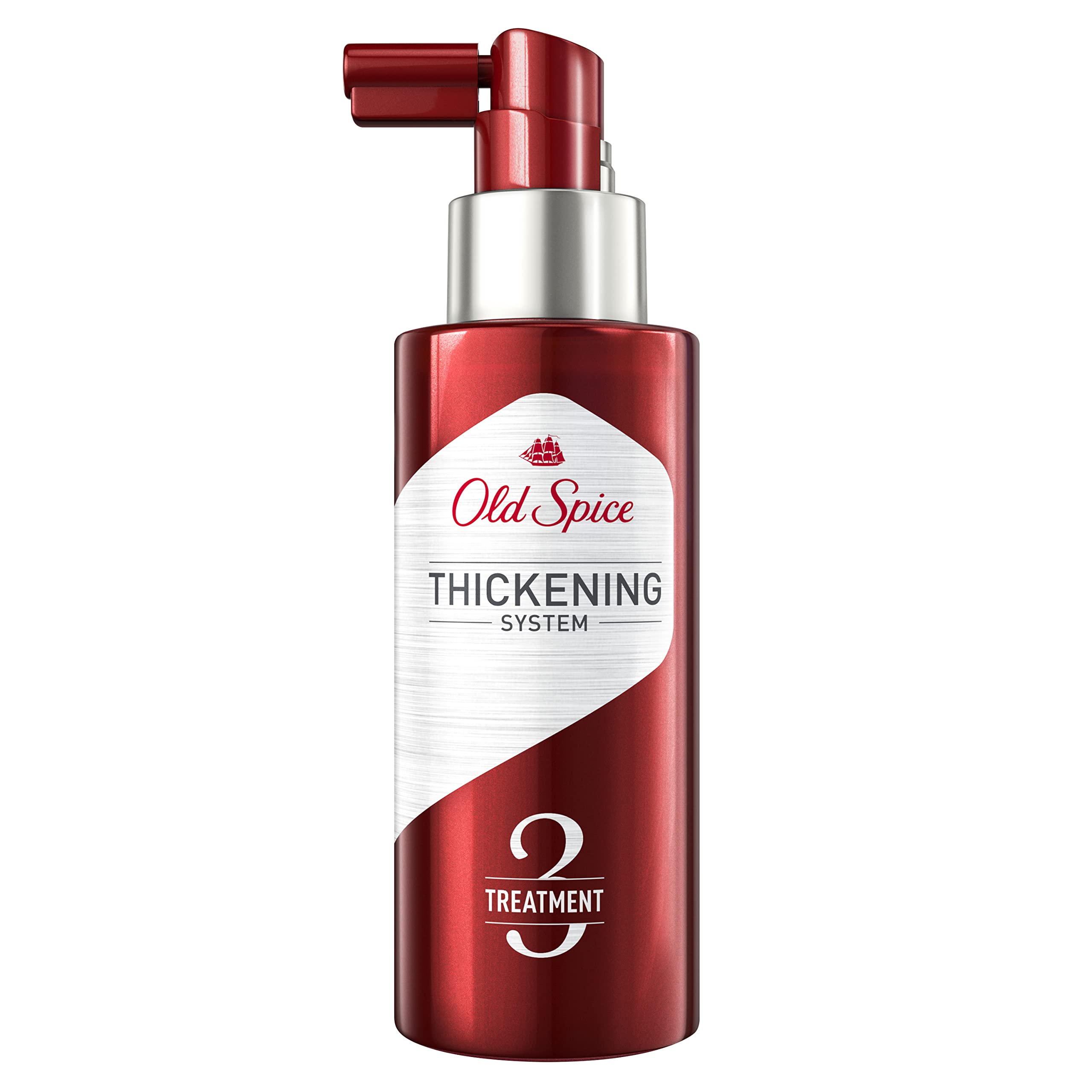 Old Spice hair thickening treatment bottle with castor oil infusion for fuller-looking hair
