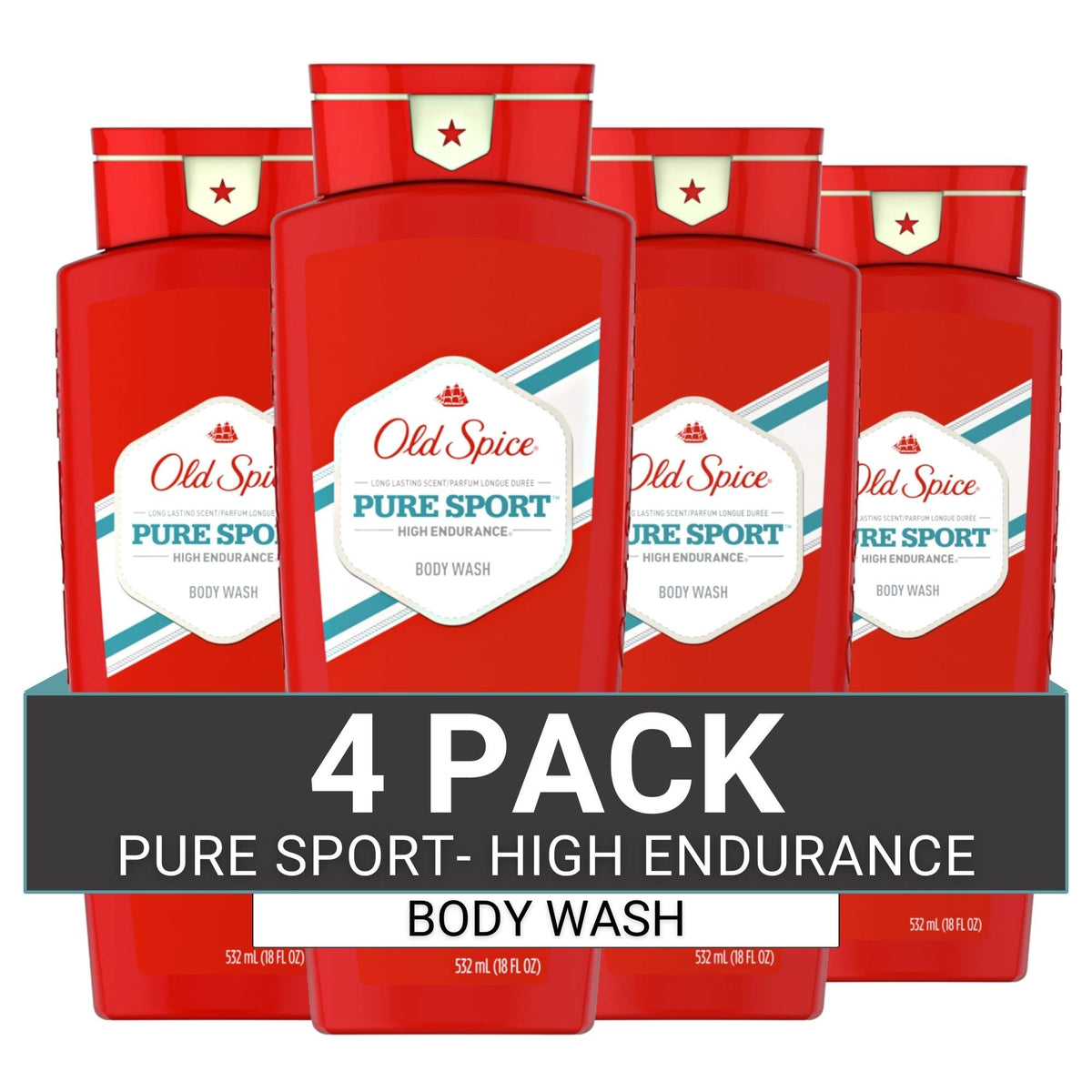 Old Spice High Endurance Body Wash Pure Sport bottle poured for long-lasting scent