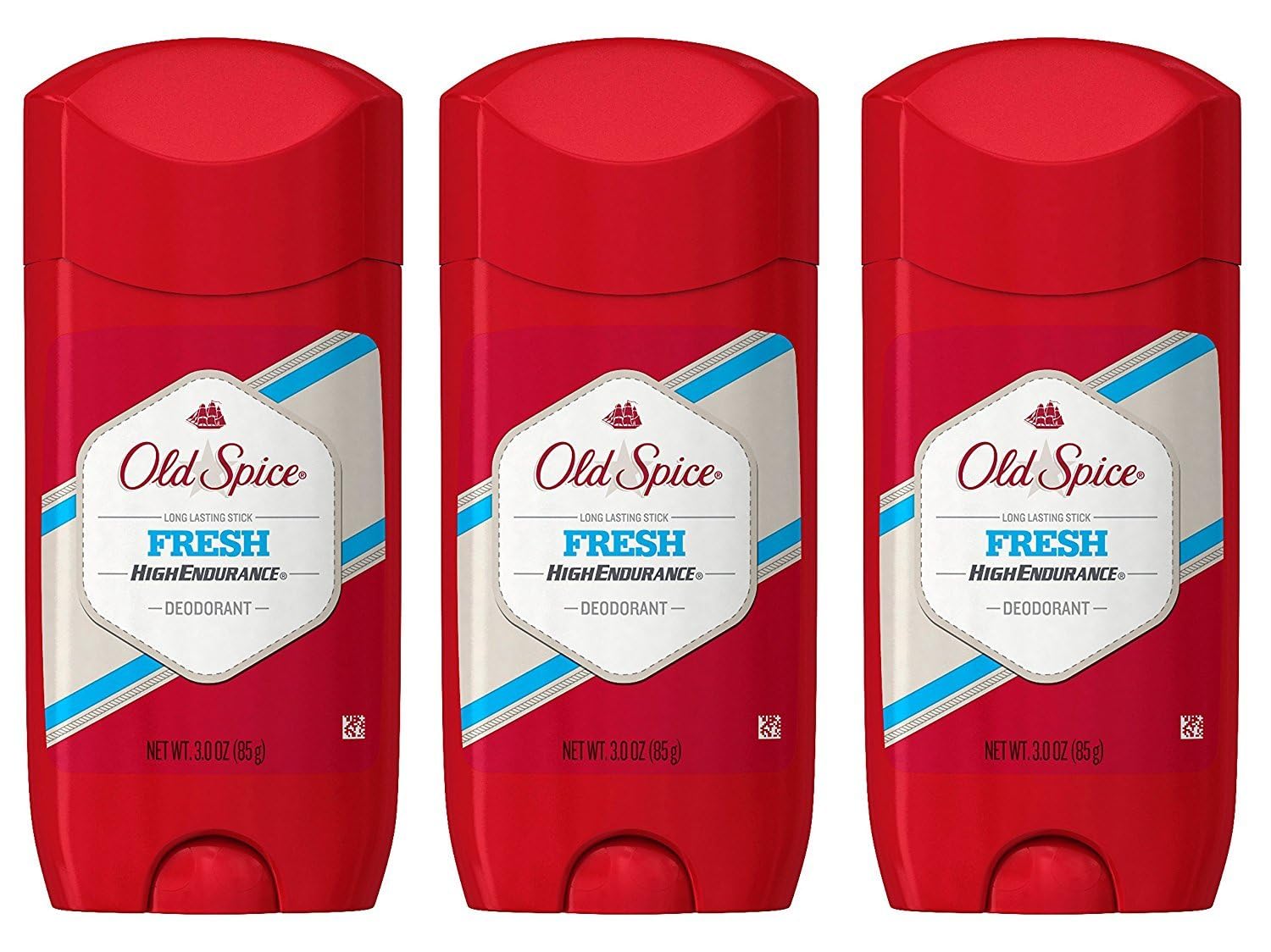 Old Spice High Endurance Fresh deodorant stick close-up showing long-lasting protection.