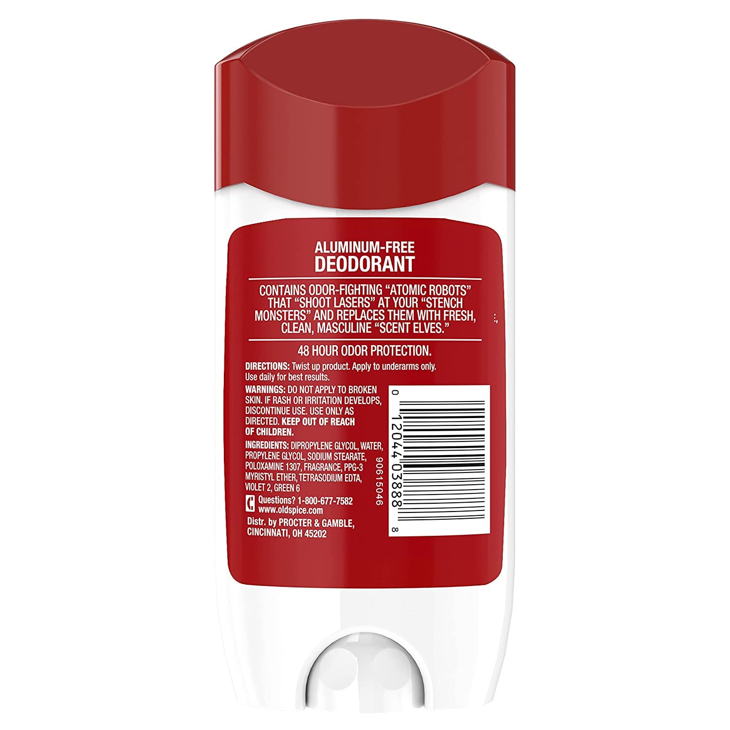 Old Spice High Endurance Original pack back with ingredients and care notes