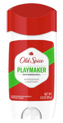 Old Spice High Endurance Playmaker sticks highlight long-lasting fragrance and dry feel.