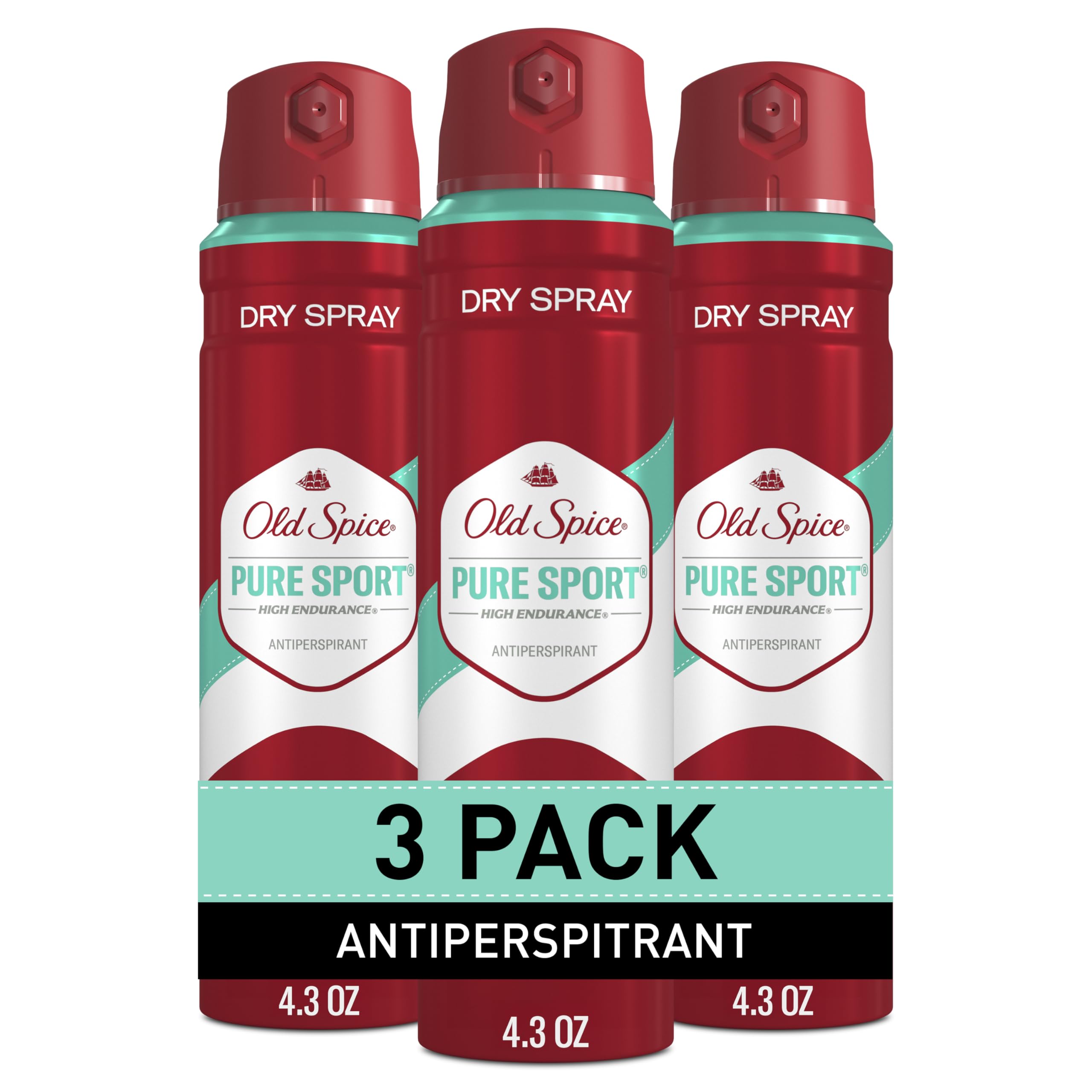 Old Spice High Endurance Pure Sport spray bottle demonstrates long-lasting freshness.