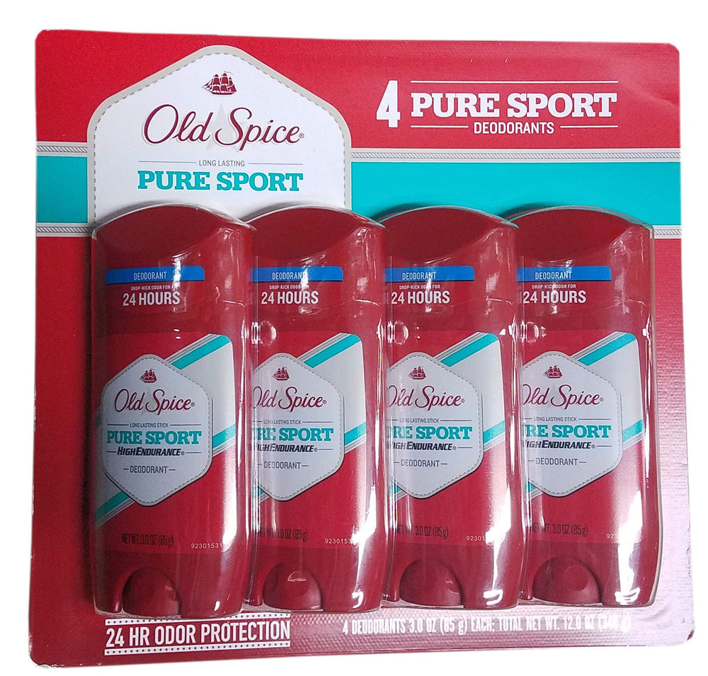 Old Spice High Endurance Pure Sport stick close-up showing smooth glide and long-lasting protection.