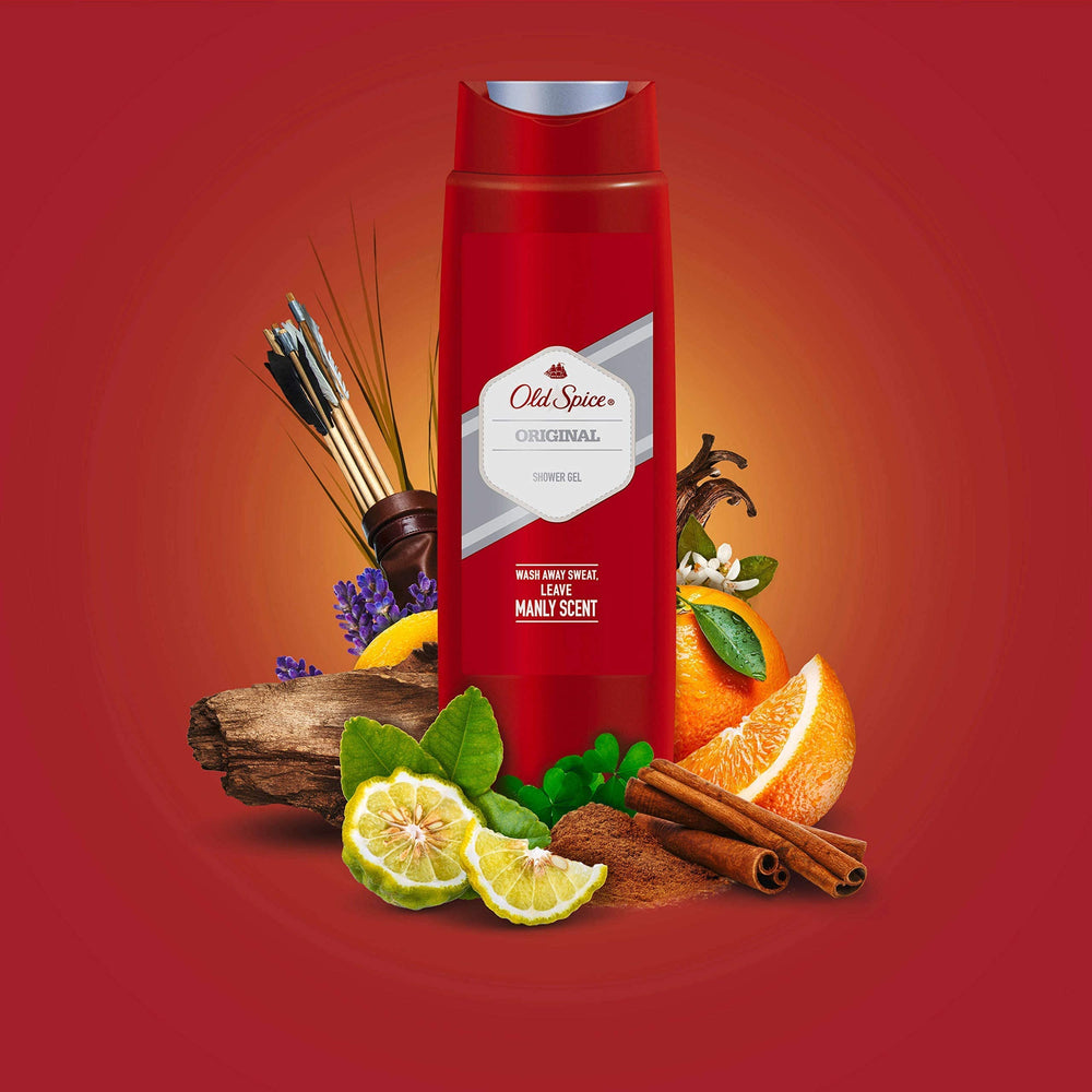 Old Spice Original Shower Gel six-pack packaging offers convenient value.