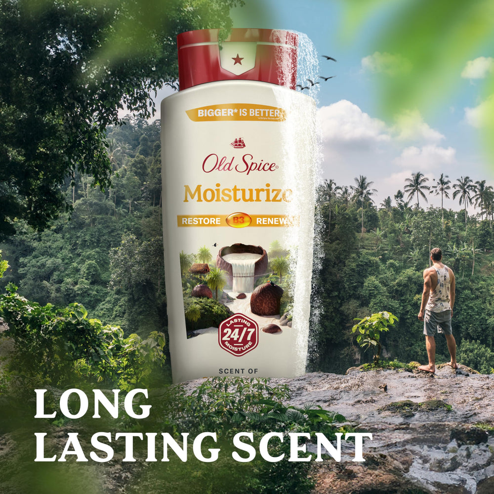 Old Spice pack-of-4 bottles in box for family shower routine.