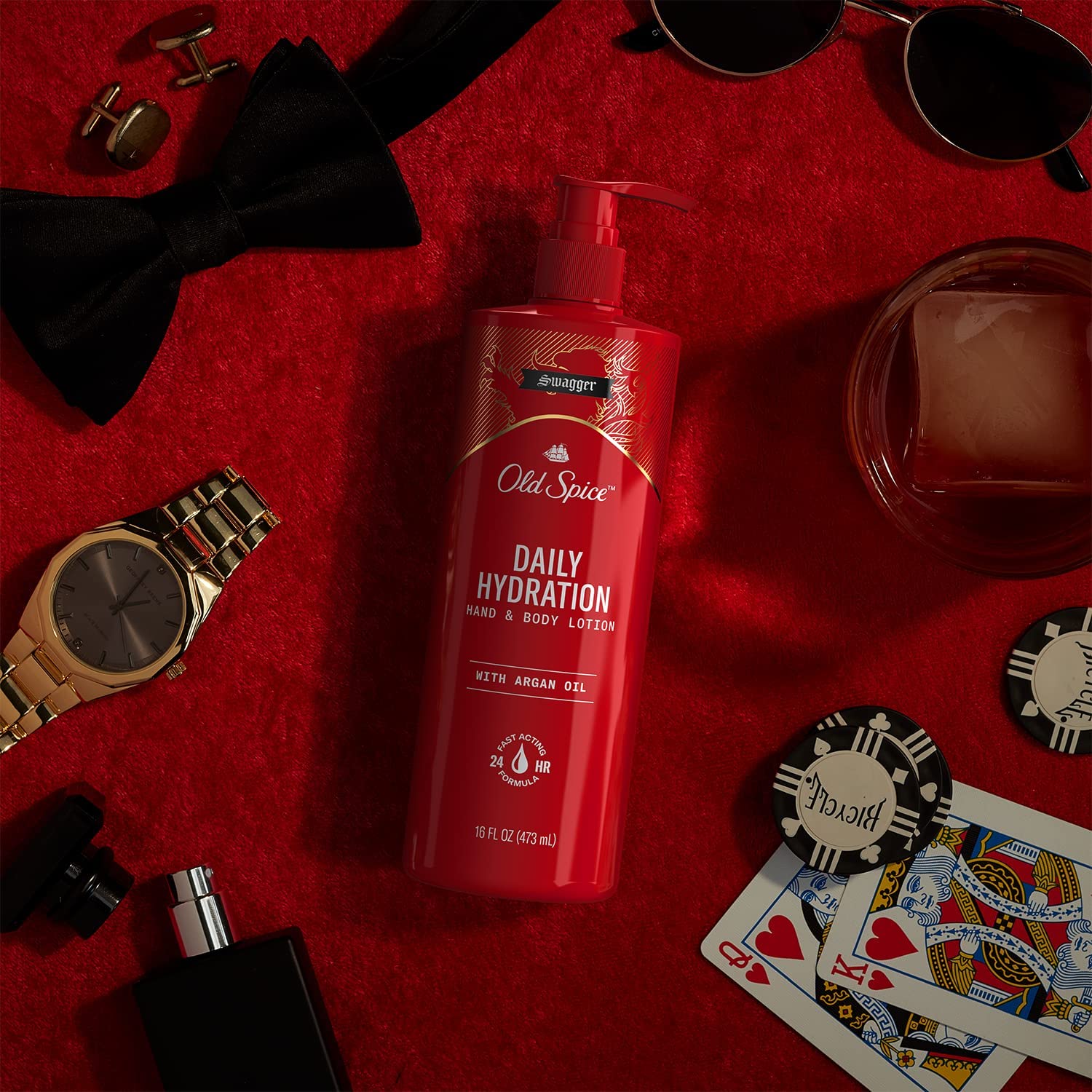 Old Spice packaging shows easy-to-use pump bottle for convenience