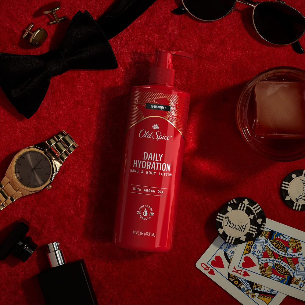 Old Spice packaging shows easy-to-use pump bottle for convenience