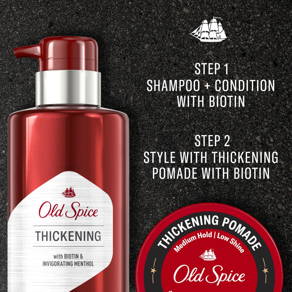 Old Spice pomade close-up highlights cedarwood and citrus scent notes.