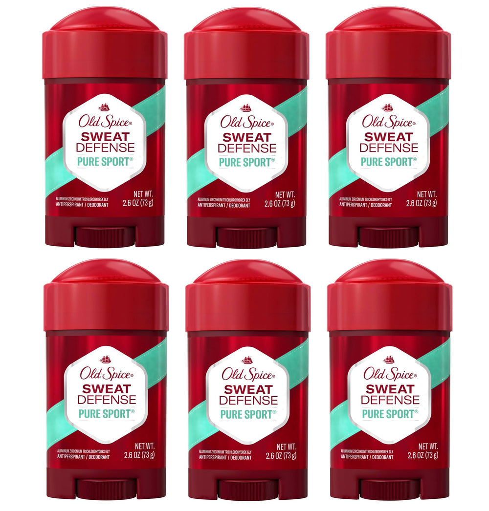 Old Spice Pure Sport Soft Solid 6-pack front view for all-day sweat protection.