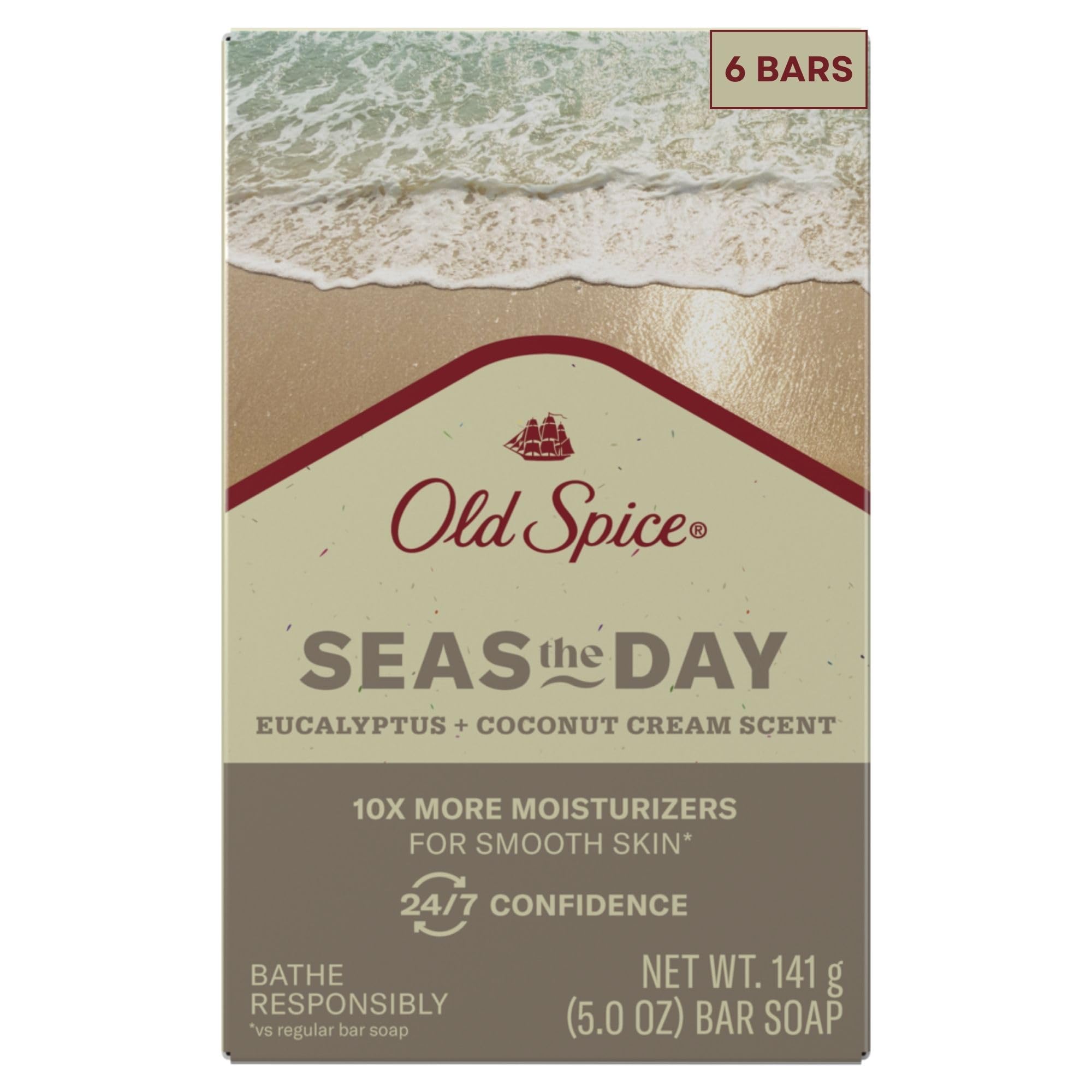 Old Spice Seas the Day bar soap pack6 multipack delivers rich lather for daily cleansing.
