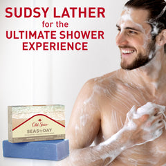 Old Spice Seas the Day bar soap plant-based cleanser highlights gentle, responsible cleansing.