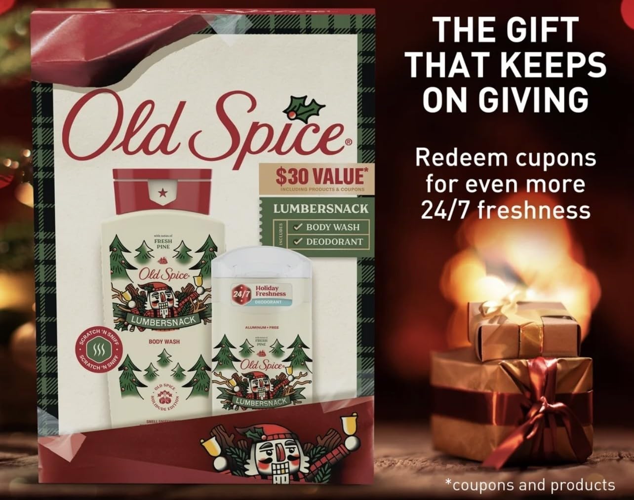 Old Spice Snickerdudel body wash bottle with gourmet sugar-cookie aroma for pampering showers.