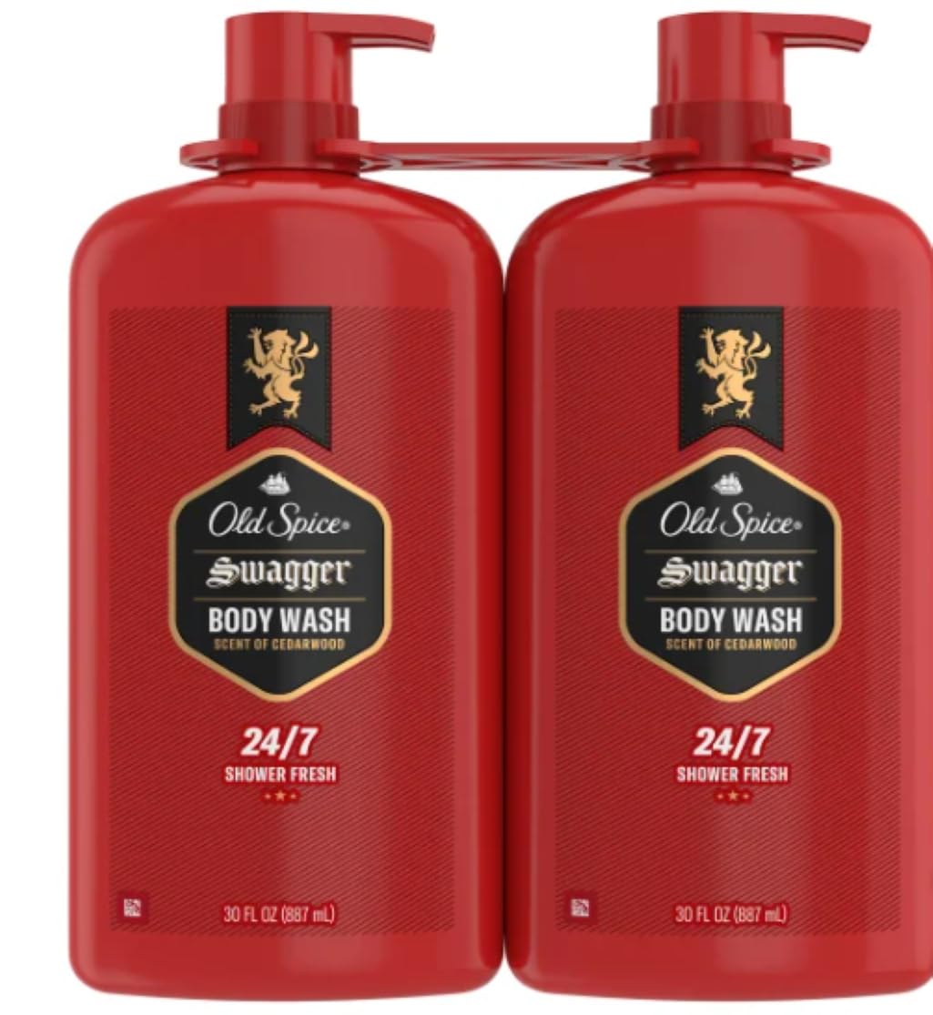 Old Spice Swagger Cedarwood bottle delivers all-day freshness and confident scent.