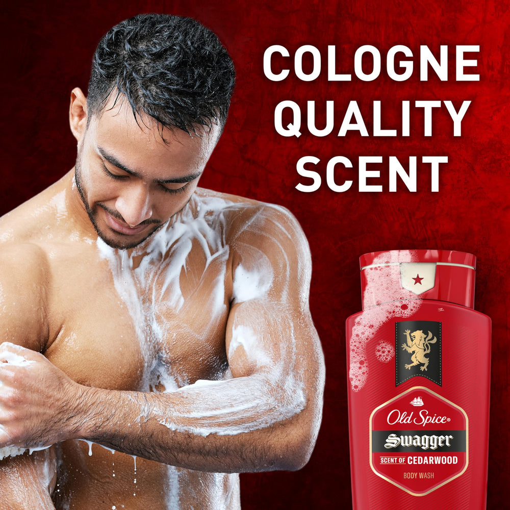 Old Spice Swagger Cedarwood scent bottle closeup emphasizes masculine aroma and cedar notes