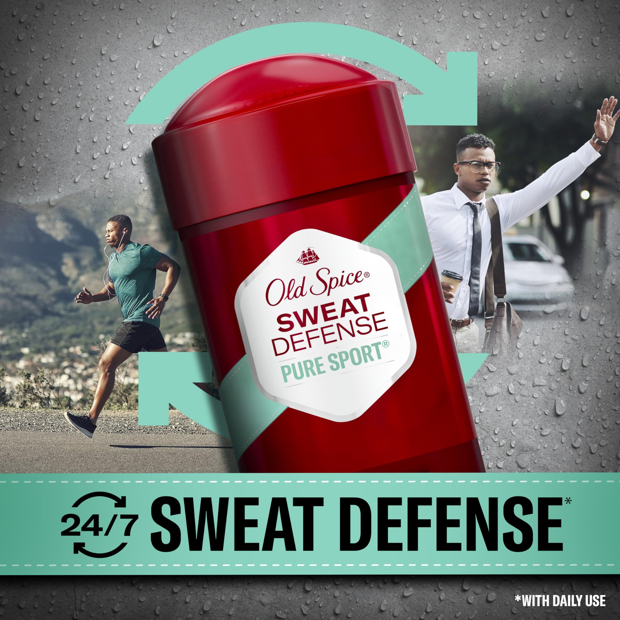 Old Spice Sweat Defense pack-of-2-dispense illustrating long-lasting aroma