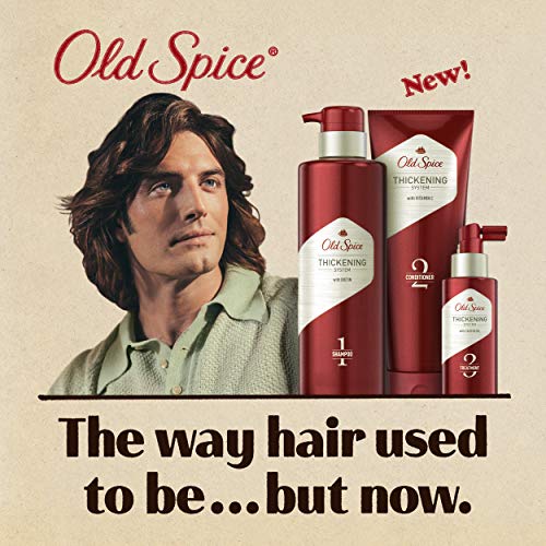 Old Spice conditioner bottle close-up suggesting smoother ends with thick-looking effect