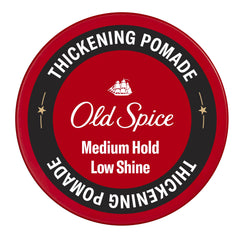 Old Spice Thickening Pomade bottle pump offers quick biotin boost for thicker-looking hair.