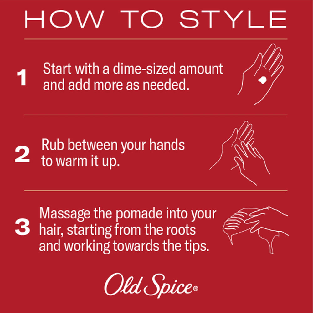 Old Spice Thickening Pomade jar shows biotin-infused formula for fuller-feeling hair.