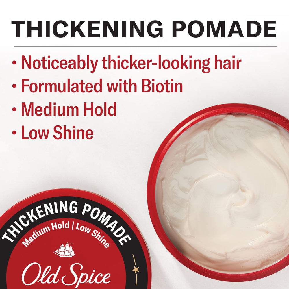 Old Spice Thickening Pomade with low-shine finish on styled hair.