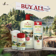 Old Spice Timber aluminum-free label emphasizes clean, metal-free odor protection