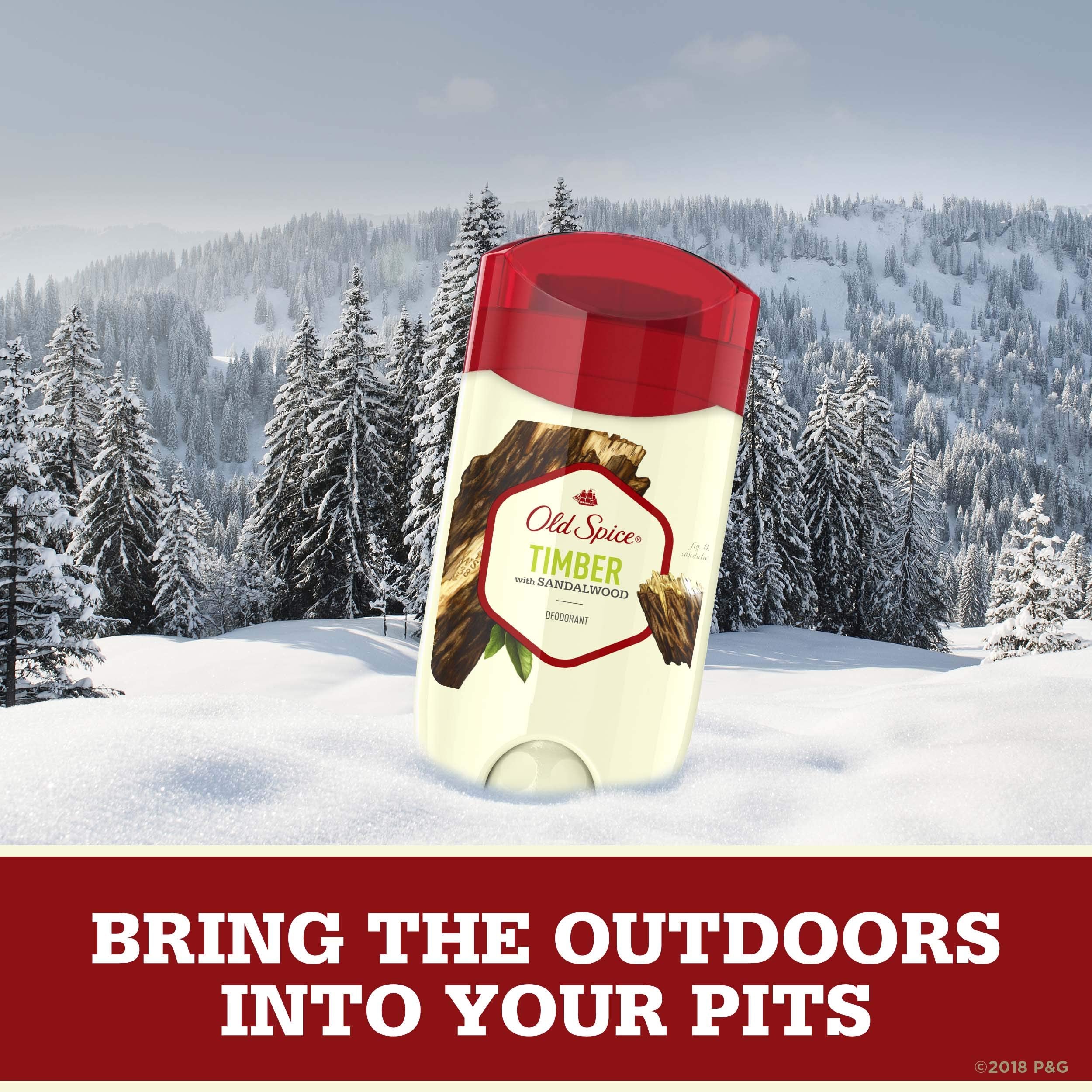 Old Spice Timber Sandalwood forest-scent closeup conveys nature-inspired freshness.