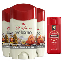 Old Spice Volcano antiperspirant stick application highlighting bold citrus aroma for day-long freshness.