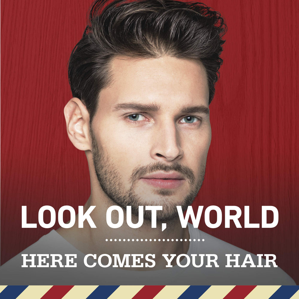 Old Spice Volcano Charcoal Shampoo barbershop-quality finish suggests premium grooming results.