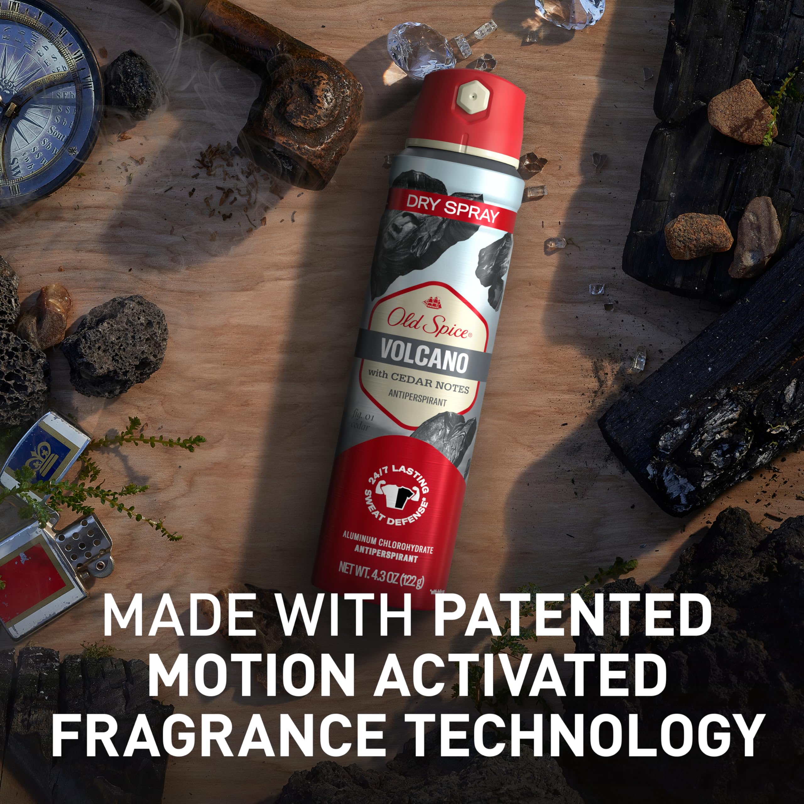 Old Spice Volcano scent label close-up with cedar notes