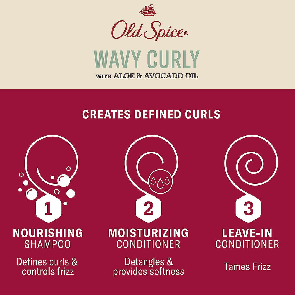 Old Spice Wavy Curly Hair care regimen bundle with Aloe and Avocado Oil in frame