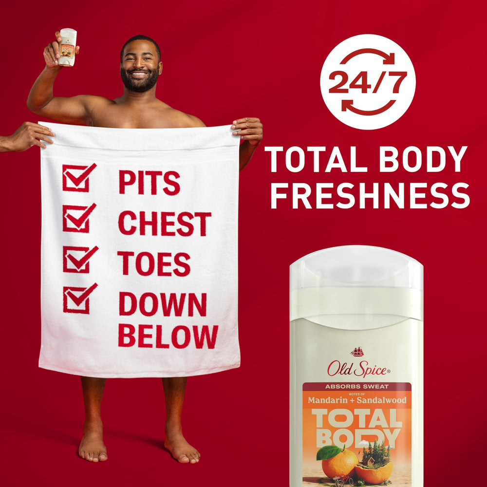 Old Spice Whole Body Deodorant Stick label-front highlights Mandarin + Sandalwood scent