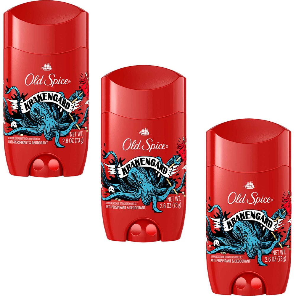 Old Spice Krakengard brand logo reinforces trusted, everyday deodorant option.