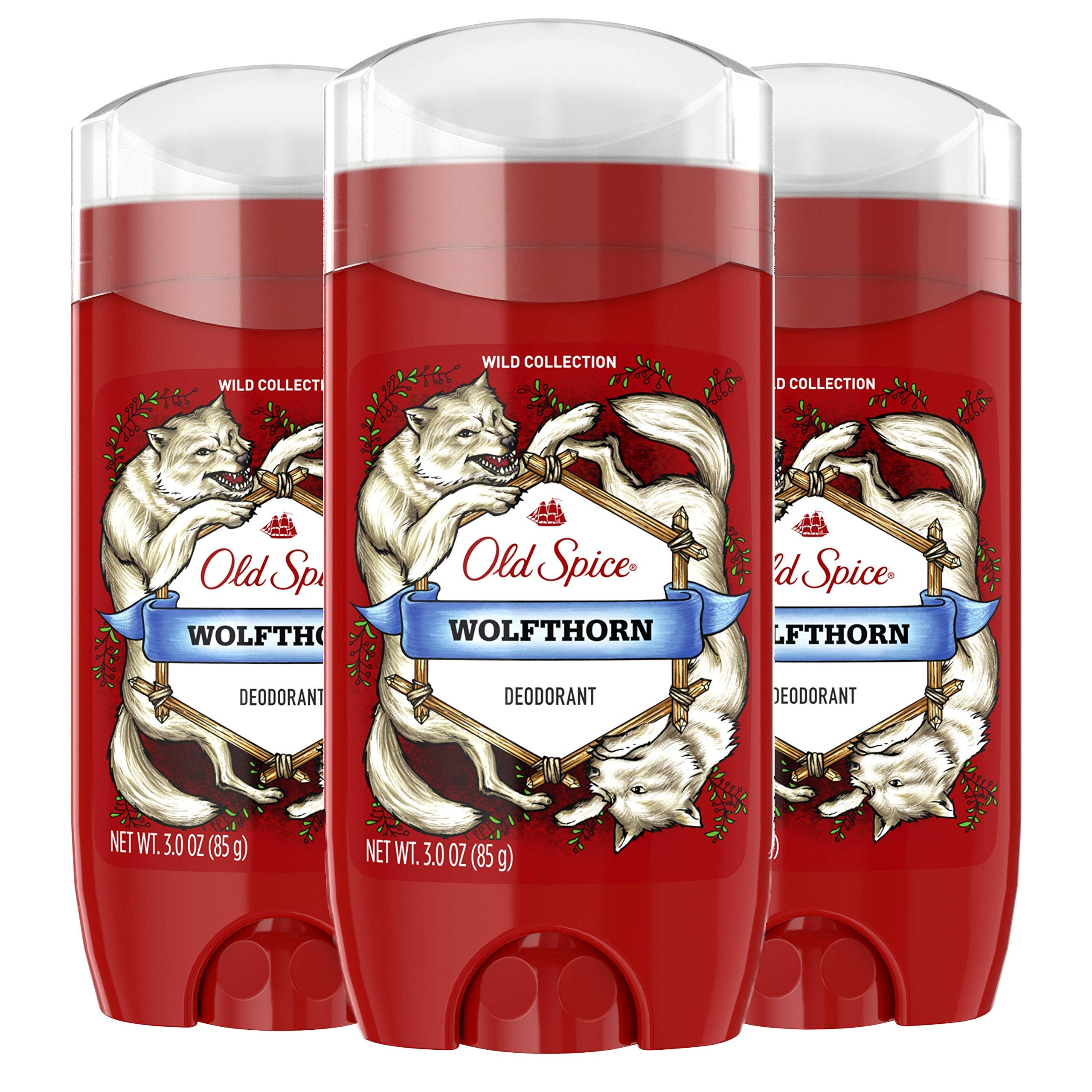 Old Spice Wolfthorn deodorant pack3 box-front for all-day freshness.