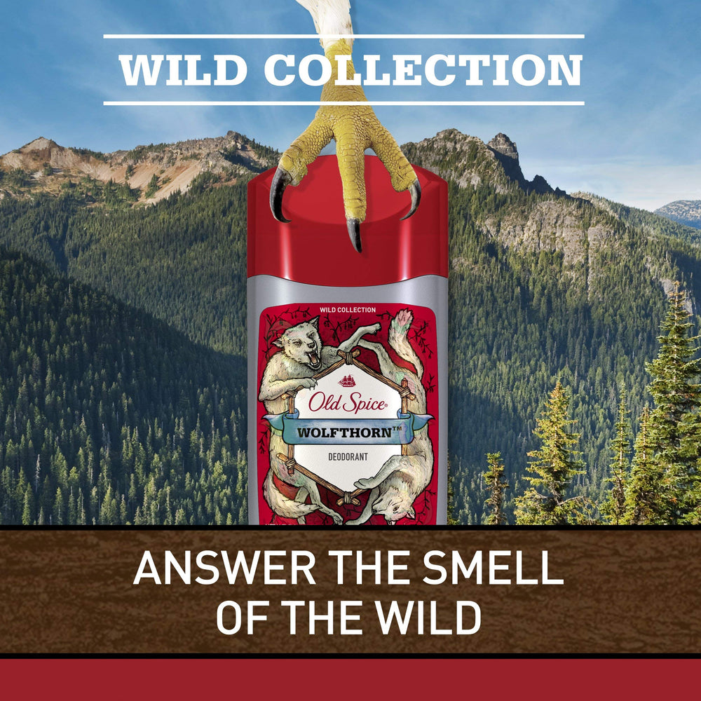 Old Spice Wolfthorn pack3 on a shelf signals long-lasting protection.