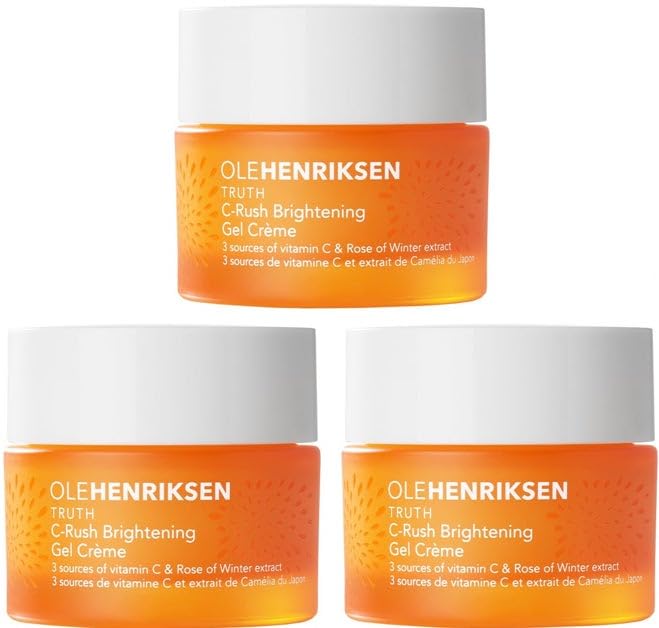 Ole Henriksen C-Rush Brightening Gel Creme jar closeup showing peach tint for radiant skin