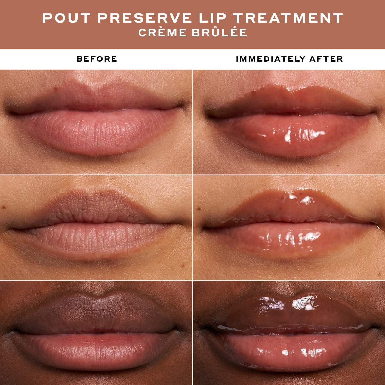 Ole Henriksen Pout Preserve Lip Treatment Creme Brulee being applied on lips demonstrating nourishing comfort.