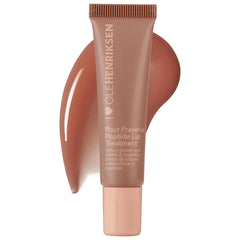 Ole Henriksen Pout Preserve Lip Treatment Creme Brulee jar closeup highlighting deep hydration for smooth lips.
