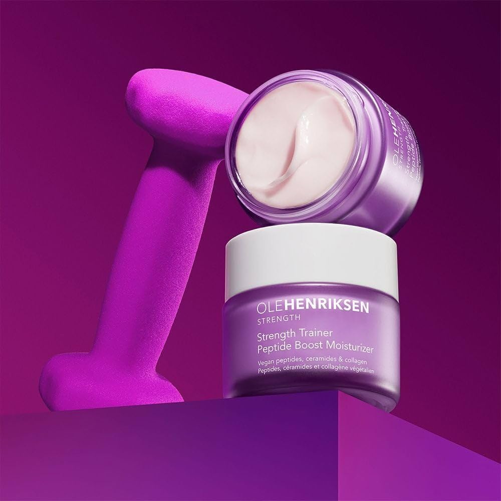 Ole Henriksen Strength Trainer Peptide Boost application shown in morning skincare routine.