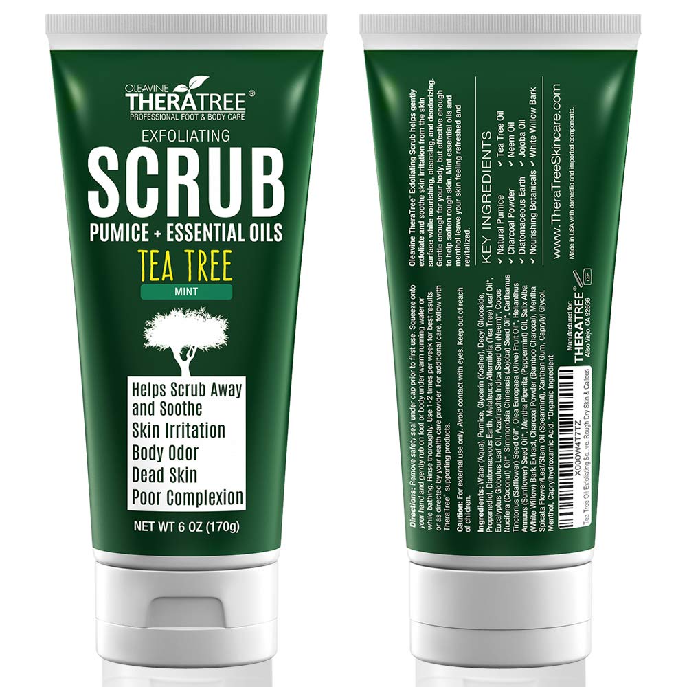 Oleavine TheraTree pumice close-up highlights micro-exfoliation for smoother skin.