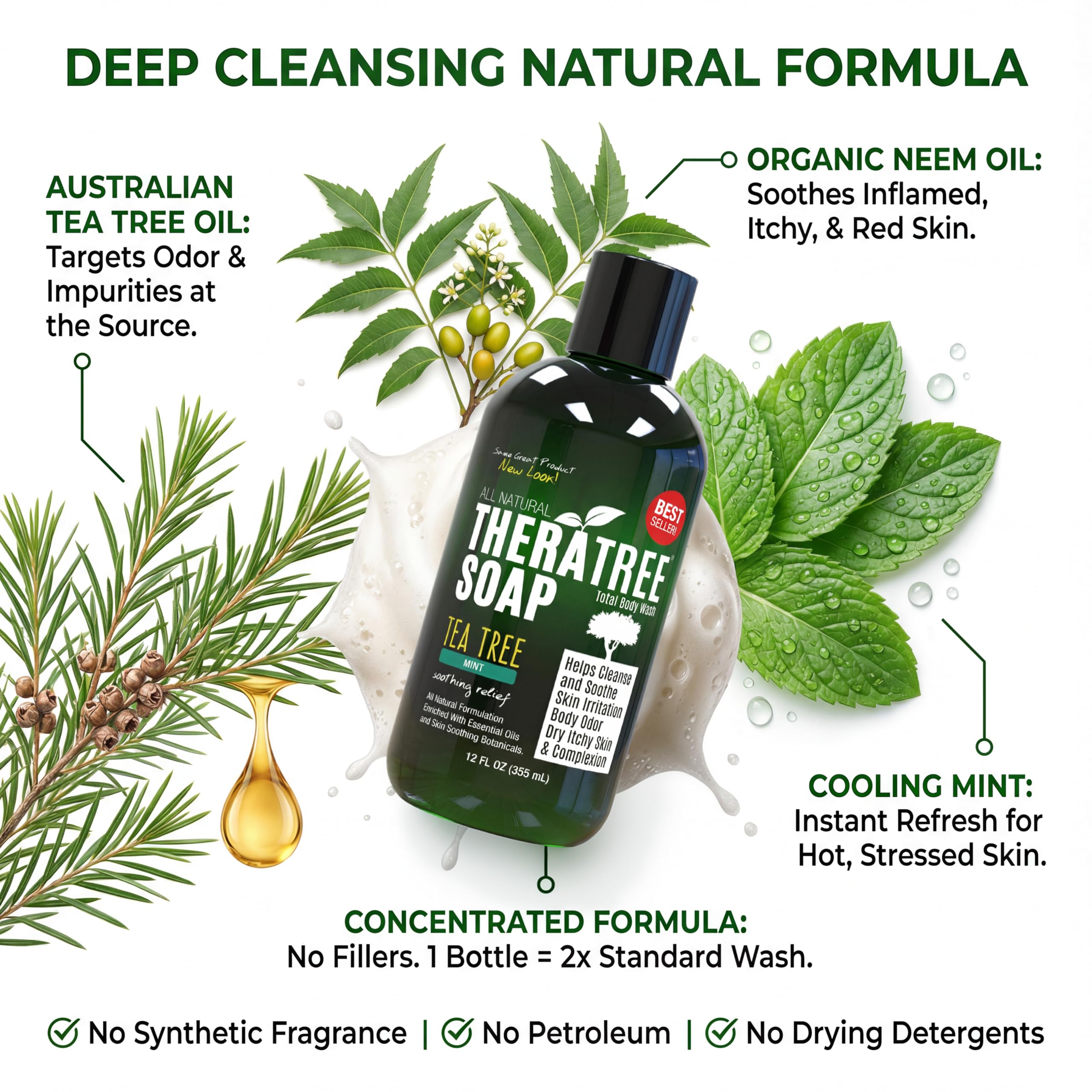 Oleavine TheraTree soap lather in hand delivers rich foam for refreshment