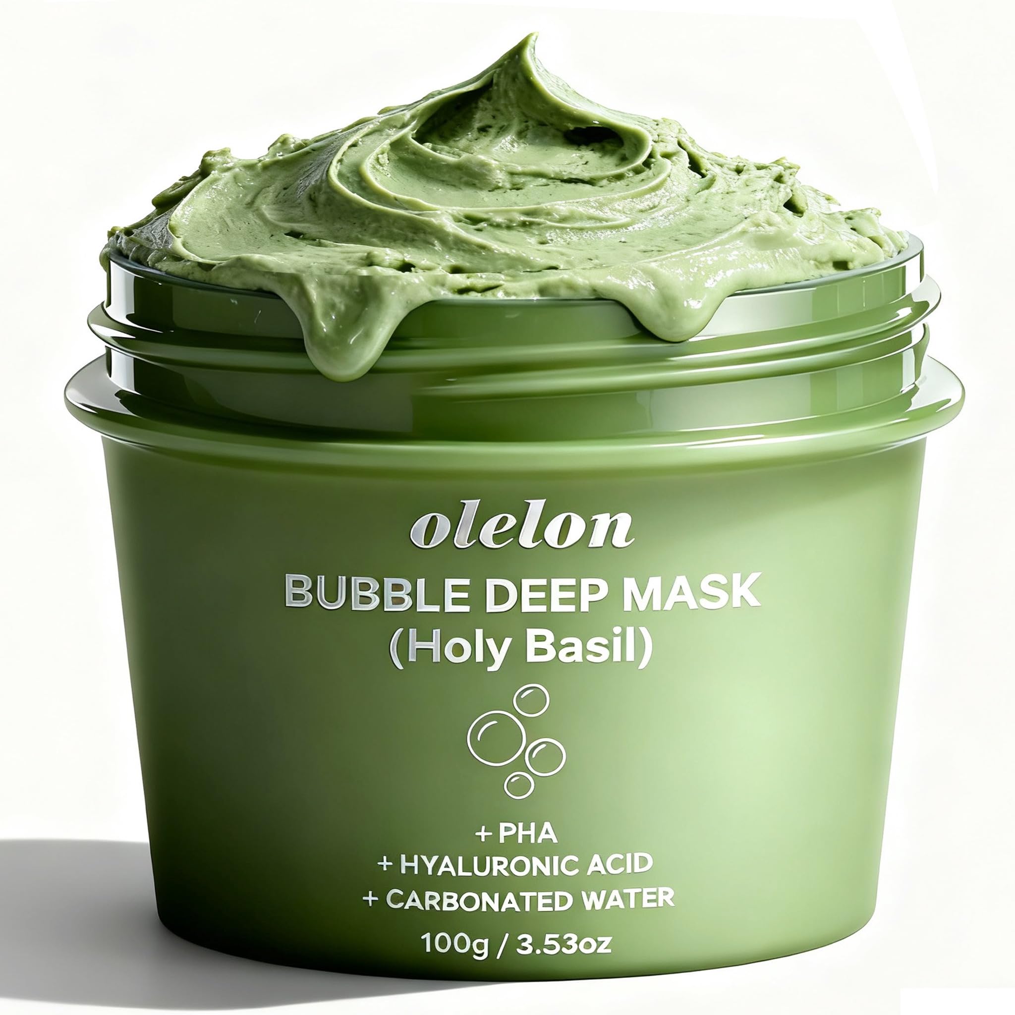 OLELON Holy Basil Bubble Mask application step demonstrates gentle cleansing and spa-like luxury at home