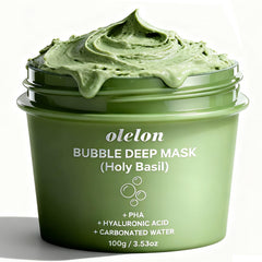 OLELON Holy Basil Bubble Mask application step demonstrates gentle cleansing and spa-like luxury at home