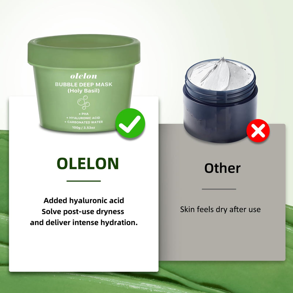 OLELON Holy Basil Bubble Mask foam formation depicts transformation from clay to foamy cleanse