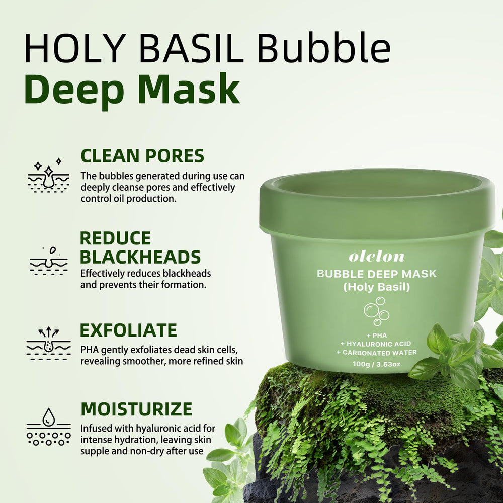 OLELON Holy Basil Bubble Mask hyaluronic acid glow shot highlights hydration after use