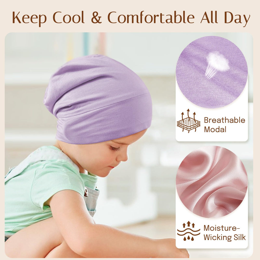 OLESILK Silk Baby Bonnet ideal for meals and rides, protecting hair from food and wind.