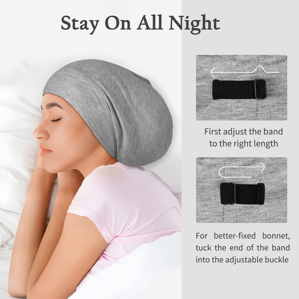 OLESILK silk bonnet adjustable strap shows secure, customizable fit for overnight wear.