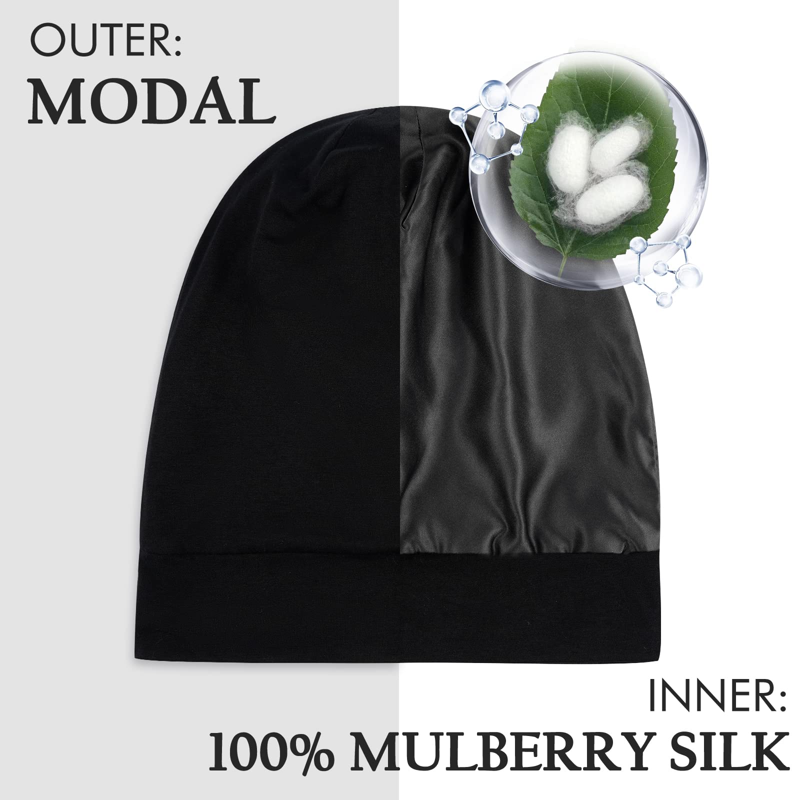OLESILK Silk-Bonnet inner silk lining protects curls and tips while you rest.