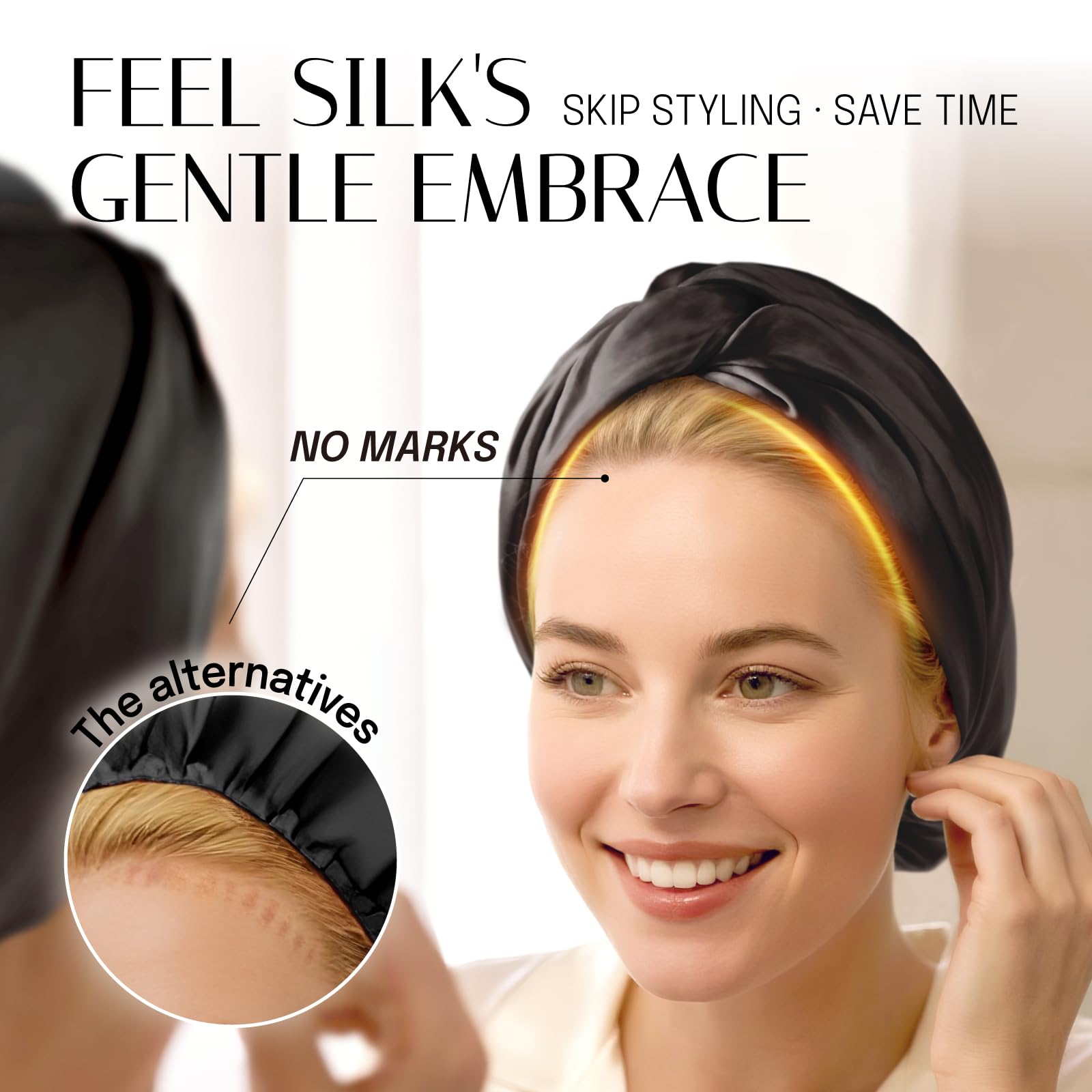 OLESILK bonnet preserves curls on bed—hair protection overnight.