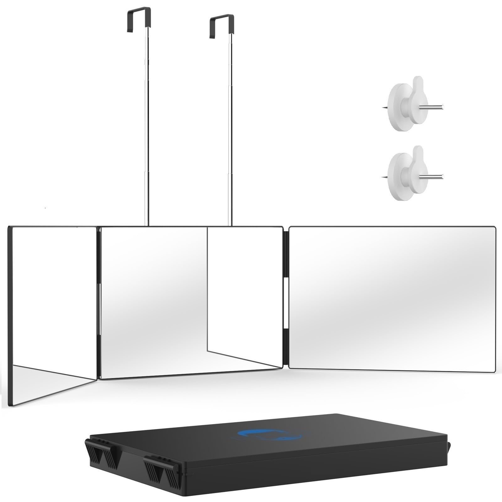 OLIBUY three-way mirror front view for comprehensive styling and makeup checks