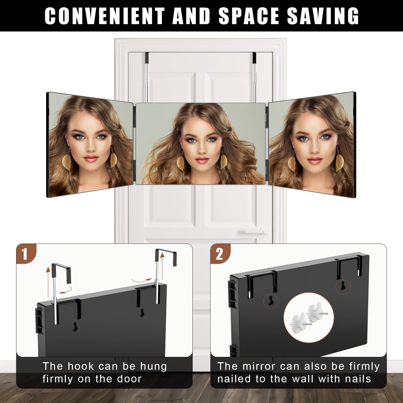 OLIBUY three-way mirror hd glass closeup shows crisp detail and clarity