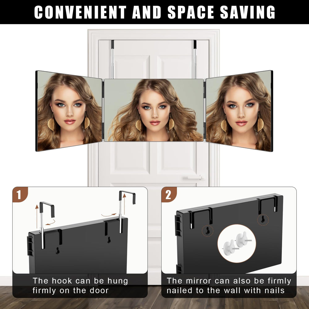 OLIBUY three-way mirror hd glass closeup shows crisp detail and clarity